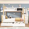 BlingBin Etagenbett Doppelbett, Multifunktionales Kinderbett mit Tafel und Schubladen (1er Set, 1-St, 90*200 & 140*200CM, Ohne Matratze, Tragfähigkeit: 120KG), Etagenbett, Schubladen zur Aufbewahrung, Weiß & Helle Eiche Bild 3