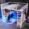 Metall-Hochbett 140x200 cm mit Schreibtisch,Schubladen,LED-Beleuchtung,Stauraum & Leiter,platzsparendes,Weiß Bild 3