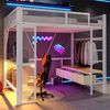Metall-Hochbett 140x200 cm mit Schreibtisch,Schubladen,LED-Beleuchtung,Stauraum & Leiter,platzsparendes,Weiß Bild 2