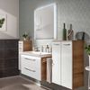 FACKELMANN MILANO Badmöbel Set 4-teilig 107 cm breit, Weiß/Braun hell, Waschbecken Keramik Weiß + LED Spiegel + Doppel Midischrank Bild 2