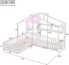 Merax Kinderbett 90x200 cm (140x70 cm) Jugendbett, Mit Fenster Regalen, LED-Lichtband, Raumhoher Massivholz-Bettkasten Mit Sicherheitsgitter und Lattenrost, Weiß Bild 4