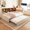 Schlafsofa 90*200, Ausziehbett 90*190, Ausgestattet mit LED Leuchten, Steckdosen und vielen Ablagefächern, Polsterbett, Multifunktionsschlafsofa, Einzelbett, Flanell, Beige. Bild 5