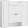 Schuhschrank B120 x T24 x H107 cm in Weiß, aus MDF und Spanplatte, mit 2 Schubladen und verstellbaren Einlegeböden Bild 5