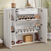 Schuhschrank B120 x T24 x H107 cm in Weiß, aus MDF und Spanplatte, mit 2 Schubladen und verstellbaren Einlegeböden Bild 2