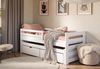 Kids Collective Jugendbett Einzelbett Kinderbett 90x200 cm, Lattenrost, Rausfallschutz Vollholz, 200x900 mit Rausziehbett 190x90 mit zwei Schubladen und Matratzen, weiß Bild 2