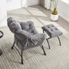 Flieks Loungesessel mit Hocker, ergonomischer Ohrensessel mit Stahlrahmen, weicher Cordstoff, Seitentasche, Grau Bild 2