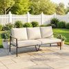 Outsunny Gartensofa mit abnehmbar Kissen, Holzoptik-Armlehnen, Stahlrahmen, Gartenbank 1 Teile, für Garten Terrasse Khaki Bild 3