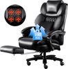 Bürostuhl, ergonomischer XXL-Drehstuhl bis 230 kg mit Massagefunktion, verstellbarer Rückenlehne, Fußstütze & Taillenkissen, Leder, Schwarz Bild 2