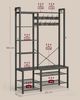 Vasagle Garderobenständer mit Schuhbank, Garderobe, 5 Regalebenen aus Spanplatten, 9 Dreifach-Haken, 6 seitliche Haken, Holzspanplatte, Stahl, steingrau-tintenschwarz, 40 x 120 x 190 cm Bild 4