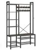 Vasagle Garderobenständer mit Schuhbank, Garderobe, 5 Regalebenen aus Spanplatten, 9 Dreifach-Haken, 6 seitliche Haken, Holzspanplatte, Stahl, steingrau-tintenschwarz, 40 x 120 x 190 cm Bild 2