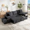 Klappsofa mit Schlaffunktion, L-förmiges umbaubares Ecksofa mit USB-Ladeanschluss und Kissen, 3-Sitzer-Umbausofa mit Seitenablagen und Stauraum, Grau Bild 2