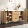 Sideboard mit drei Schubladen, exquisite Maserung. Modernes Sideboard in Holzfarbe mit Ablagefächern – stilvolle und funktionale Wohnmöbel. Schwarz und Holzfarbe. Bild 4