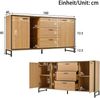 Sideboard mit drei Schubladen, exquisite Maserung. Modernes Sideboard in Holzfarbe mit Ablagefächern – stilvolle und funktionale Wohnmöbel. Schwarz und Holzfarbe. Bild 5