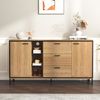 Sideboard mit drei Schubladen, exquisite Maserung. Modernes Sideboard in Holzfarbe mit Ablagefächern – stilvolle und funktionale Wohnmöbel. Schwarz und Holzfarbe. Bild 3