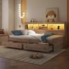 Daybett, 90*200cm Tagesbett, Schlafsofa, Nachtkästchen,Bett mit 2 USB- und 2 Ladebuchsen, Ambiente-Beleuchtung, Bett mit zwei Schubladen, Bett mit Lattenrost (ohne Matratze), Spanplatte, Natur Bild 2