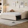 Beiges Schlafsofa 90x200 cm Mit USB Ladeanschluss Und Ausziehbett Leinenbezug Multifunktionsmöbel 2-in-1 Design Sofabett Bild 2