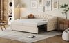Beiges Schlafsofa 90x200 cm Mit USB Ladeanschluss Und Ausziehbett Leinenbezug Multifunktionsmöbel 2-in-1 Design Sofabett Bild 4