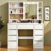 oyajia Schminktisch mit Spiegel und LED-Leuchten,9 Schubladen, Steckdosenleiste (Großer Schminktisch mit Verschiebbarer Spiegel, 110 x 40 x 141.5 cm), 9 Schubladen,3 Lichtfarben,1 Schmuckfach,für Schlafzimmer,Holz,Weiß Bild 3