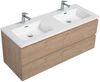 Badplaats Badmöbel Set mit Waschbecken und Unterschrank Angela 140 x 48 cm Kastanien Eiche - Waschbeckenunterschrank mit Soft-Close und Doppelwaschbecken, Vorgemontiert Bild 2