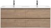 Badplaats Badmöbel Set mit Waschbecken und Unterschrank Angela 140 x 48 cm Kastanien Eiche - Waschbeckenunterschrank mit Soft-Close und Doppelwaschbecken, Vorgemontiert Bild 3