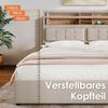 Merax Doppelbett mit 4 Schubladen& USB C Steckdose, Polsterbett 160x200cm, Höhenverstellbarem Kopfteil, Lattenrost aus Holz(Ohne Matratze) , Hellbeige Bild 5
