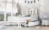 Bett Hausbett 90x200 cm aus Kiefer massiv mit Leiter und Schublade – Hochbett mit Rausfallschutz Bild 5