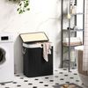 Songmics Wäschekorb mit 2 Fächern, Bambus Schwarz 100 L / 51,5 x 31,5 x 60,5 cm Bild 2