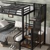 Etagenbett 90+120 cm Hochbett aus Metall mit Treppe und Sicherheitsgitter, ungleich großes Etagenbett für Geschwister, schwarz Bild 5