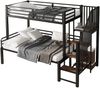 Etagenbett 90+120 cm Hochbett aus Metall mit Treppe und Sicherheitsgitter, ungleich großes Etagenbett für Geschwister, schwarz Bild 5