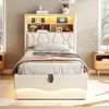 Polsterbett 90x200 cm ohne Matratze mit LED-Lichtband, USB-Anschluss und hydraulischem Stauraum, Beige Bild 4