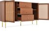 Kommode mit 2 Türen und 3 Schubladen, Rattan-Türkommode mit verstellbaren Ablagen, Nussbaum, B150 x H90 x T40 cm Bild 2