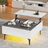 Couchtisch mit hebbarer Tischplatte, LED Beleuchtung, Weiß Grau, Stauraum, multifunktional 70×70×35 cm Bild 3
