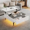 Couchtisch mit hebbarer Tischplatte, LED Beleuchtung, Weiß Grau, Stauraum, multifunktional 70×70×35 cm Bild 4