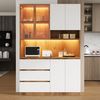 Flieks Küchenbuffet mit LED-Beleuchtung, 3 Schubladen und Glastüren (mit verstellbarer Einlegeböden & Arbeitsplatte, 1-St, 120x40x180 cm) Hochschrank Küchenschrank Mehrzweckschrank Sideboard Bild 2
