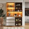 Flieks Küchenbuffet mit LED-Beleuchtung, 3 Schubladen und Glastüren (mit verstellbarer Einlegeböden & Arbeitsplatte, 1-St, 120x40x180 cm) Hochschrank Küchenschrank Mehrzweckschrank Sideboard Bild 3