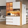 Flieks Küchenbuffet mit LED-Beleuchtung, 3 Schubladen und Glastüren (mit verstellbarer Einlegeböden & Arbeitsplatte, 1-St, 120x40x180 cm) Hochschrank Küchenschrank Mehrzweckschrank Sideboard Bild 4