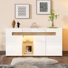 LED-Sideboard 140x40x70 cm mit Hochglanz-Fronten, App-gesteuertem RGB-Lichtstreifen, Stauraum, Glastrennwand Bild 2