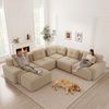 Ecksofa aus Cord, modular & mit tiefer Sitzfläche, 386 x 177 x 69 cm, Beige Bild 4