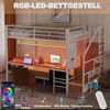 Novelux Metall-Hochbett 140x200 mit Schreibtisch & Unterbett 90x200 – Multifunktionsbett Etagenbett mit LED, Steckdosen & Stauraum, Metallgestell Weiß Bild 4