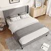 ADWOLT Polsterbett Doppelbett mit Kopfteil und Bettgestell (Packung, 1-tlg), 140x200 cm,Jugendbett,360 kg Tragfähigkeit,Leinenstoff – Grau Bild 2