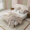 Flieks Polsterbett 140x200cm, Doppelbett mit Nietendesign Kopfteil, Samt, Beige Bild 1