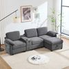 Großes Cordsofa 266cm×136cm×82cm Memory Foam 3-Sitzer mit Stauraumhocker Mittelkonsole USB Wohnzimmer,Dunkelgrau Bild 3