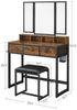 Vasagle Schminktisch mit 3-teiligem Klappspiegel, Föhnhalter und gepolstertem Hocker, vintagebraun-schwarz Holz, 140,8 x 90 x 40 cm Bild 5