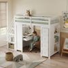 Multifunktionales Hochbett für Kinder mit Stauraum und Lernbereich, Etagenbett, Einbautisch, Schubladen, seitliche Regale, Kiefer+MDF+Spanplatte, weiß, 90x200 cm Bild 2