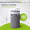 Juskys Bambus Wäschekorb Curly-Round – 55 Liter Volumen – Wäschesammler mit Deckel, Tragegriffen & Stoff Wäschesack – 1 Fach Wäschebox – in Grau Bild 2