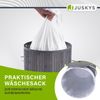 Juskys Bambus Wäschekorb Curly-Round – 55 Liter Volumen – Wäschesammler mit Deckel, Tragegriffen & Stoff Wäschesack – 1 Fach Wäschebox – in Grau Bild 4