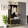 Garderobe MDF mit Spiegel, Haken & Schuhschrank, 78x38,5x180,5 cm, Schwarz Bild 2