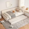 Daybett, Samt mit ausziehbarem Rollbett & Lattenrost, 90x200 cm, Beige, ohne Matratze Bild 4