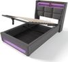 Polsterbett 90×200 cm aus Leinen-Stoff mit LED-Beleuchtung & Matratze, grau Bild 5