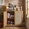VASAGLE Küchenschrank im Boho-Stil, Türen Rattan-Optik, Sideboard, verstellbare Ablage, Wohnzimmer, braun Bild 4